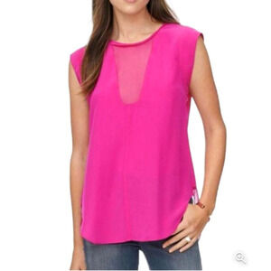 Rebecca Taylor Women's Keyhole Silk Short Sleeve Charlie Blouse Hot Pink Size 2